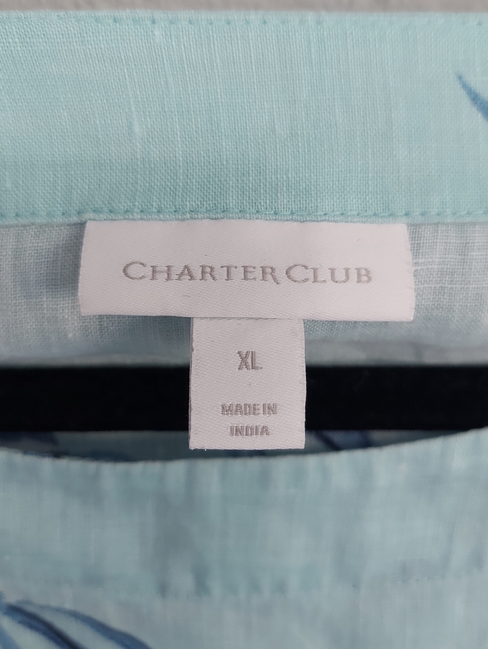 Charter Club Linen Blue Floral Blouse 3/4 Ruffle Bell Sleeve XL Coastal Grandma - Picture 2 of 7
